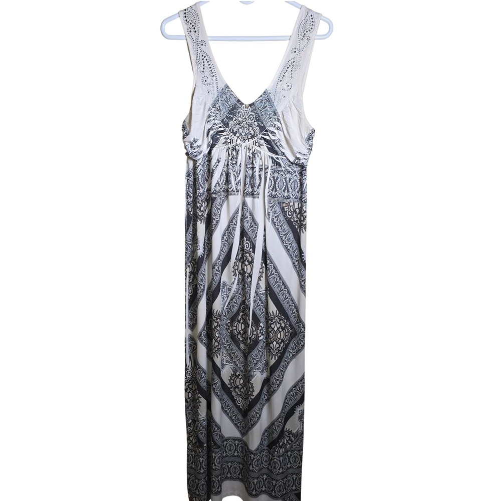 Apt 9 Black White Slinky Beach Cover Up Travel Maxi Dress Size Large Sleeveless